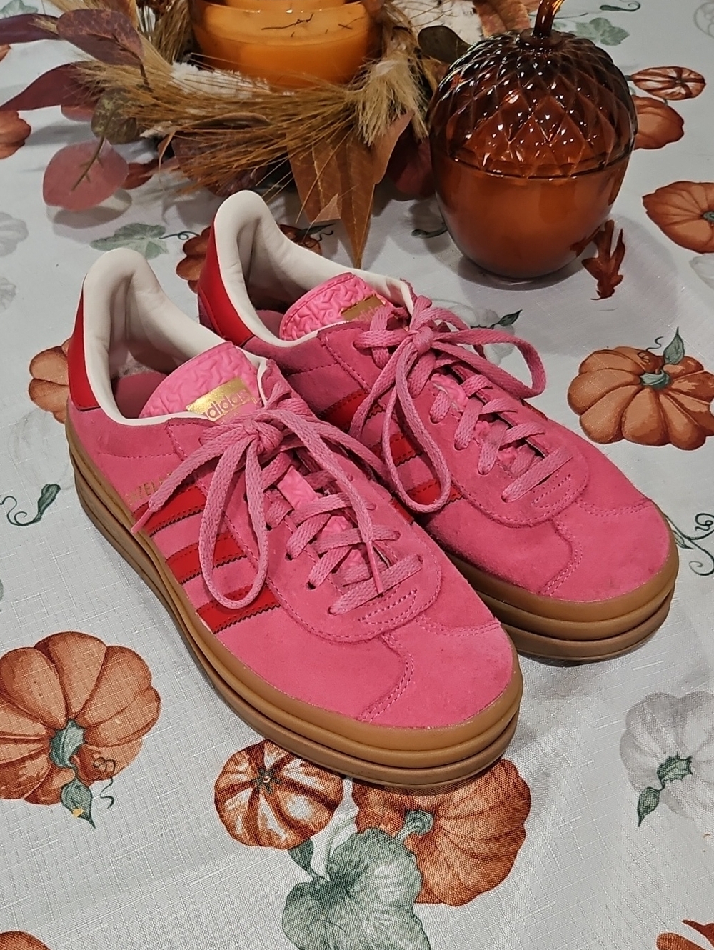 adidas Pink Suede Athletic Sneakers with Gum Sole